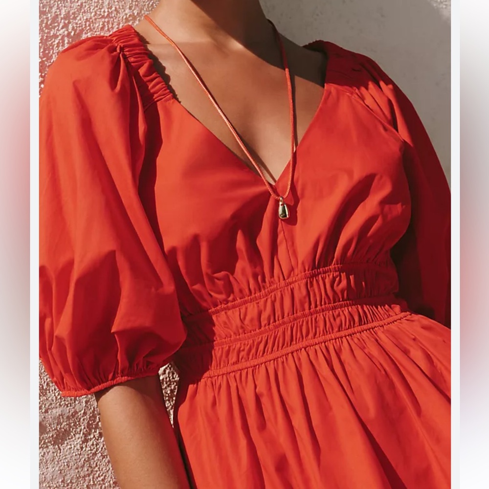 Loft Smocked Orange Midi Dress NWOT